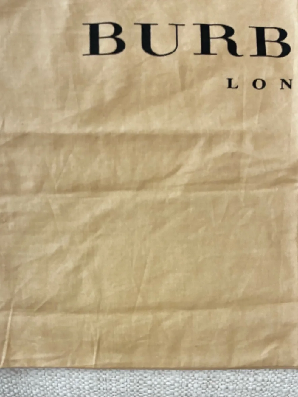 Burberry London EUC  Authentic Tan Bedding Dust Bag  with Logo @17” x17”